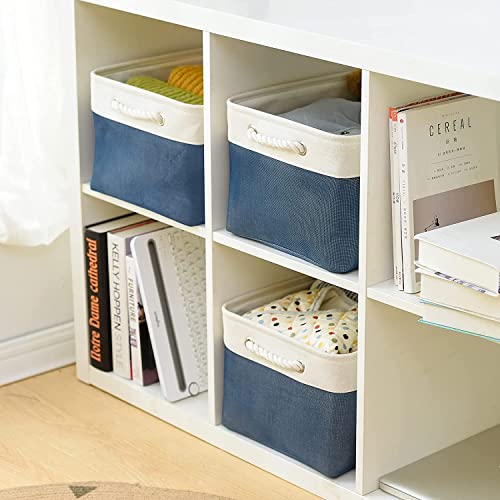 Storage Bins for Shelves (White & Blue / Large - 15.7Lx11.8Wx8.3H)