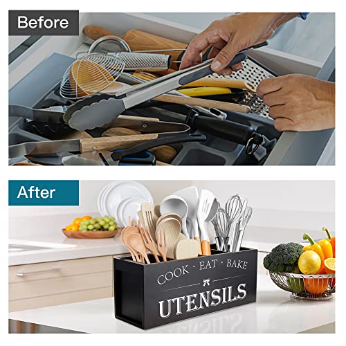 Extra Large Utensil Holder Countertop for Kitchen Counter (Black)