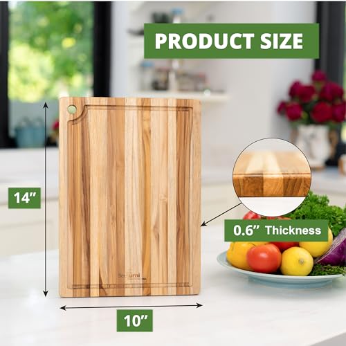 Teak Wood Board with Juice Groove & Hanging Hole (14"L x 10"W)