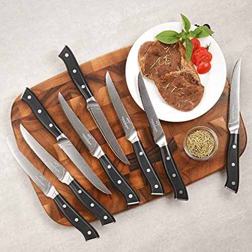 18PCS Damascus Knife Set with Steak Knives & Block (Black/Black / 18 Pieces)