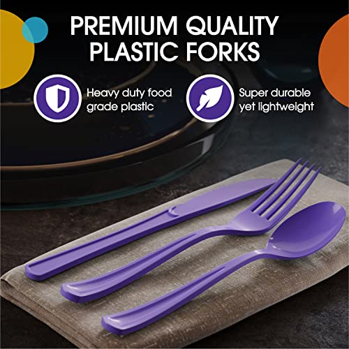 Purple Plastic Forks 200 Pieces Purple Forks Disposable Utensils Heavy Duty Plastic Cutlery Set Disposable Cutlery Sets Flatware Sets Silverware Set Party Supplies & Party Tableware (Purple / Forks)