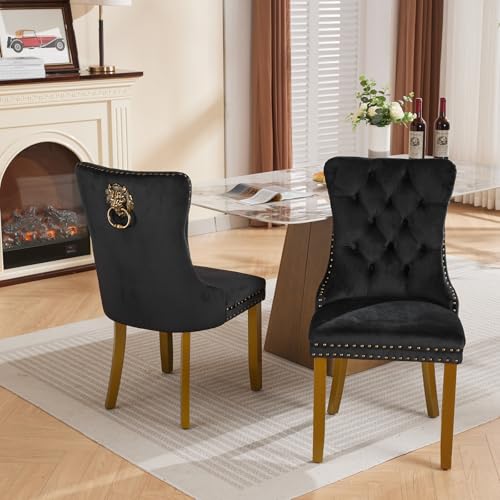 Black Velvet Dining Chairs Set of 2 (Classic Black)