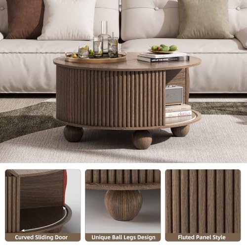 Round Coffee Tables for Living Room (Walnut)