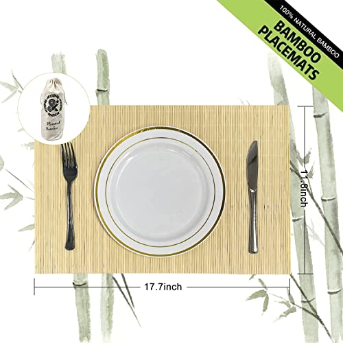 12 Pack 17.7x11.8 Bamboo Placemats (Natural 4pcs,brown 4pcs,black 4pcs / Set of 12)
