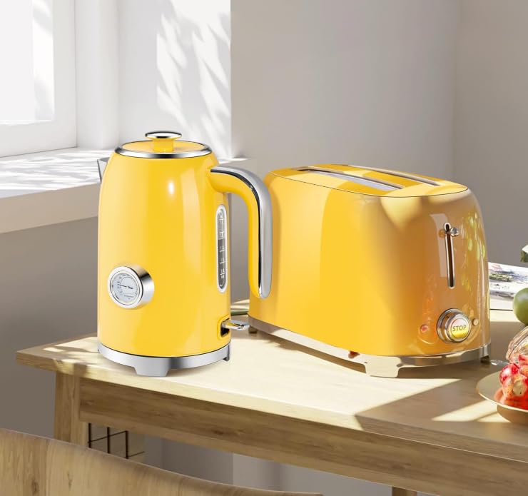57oz Electric Kettle with Thermometer (Retro Yellow)