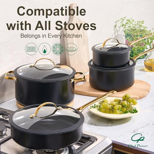 Ceramic Cookware Sets (Stone Black / 15Pcs Set)