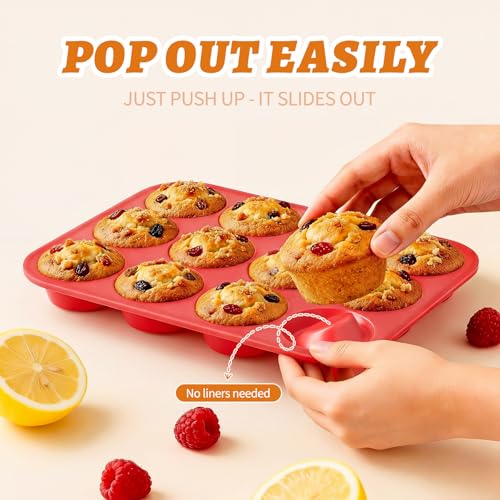 2Pack Silicone Muffin Pans with Metal Reinforced Frame (2Pack Red)