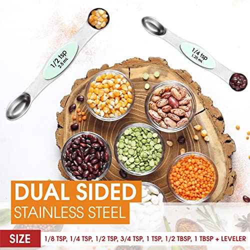 Stainless Steel 8 Magnetic Measuring Spoons Set (Mint / 2-Pack)