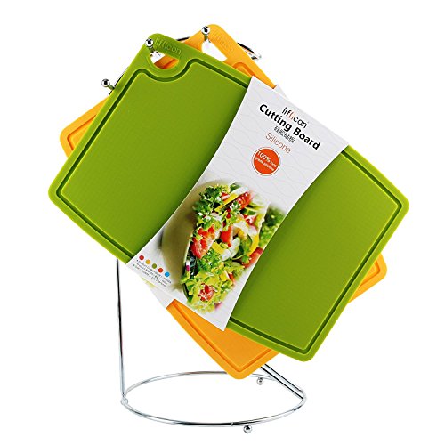 Thick Cutting Boards for Kitchen Silicone Chopping Board Set of 2 Mid 12.6'' x 9.1” (9.1"L x 7.1"W & 12.6"L x 9.1"W / Green)