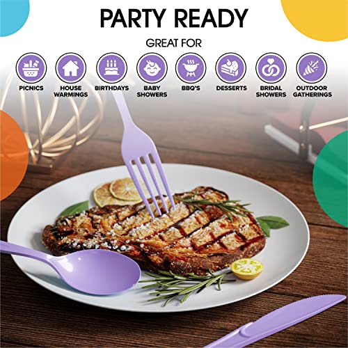 Lavender Plastic Forks 200 Pieces Lavender Forks Disposable Utensils Heavy Duty Plastic Cutlery Set Disposable Cutlery Sets Flatware Sets Silverware Set Party Supplies & Party Tableware (Lavender / Forks)
