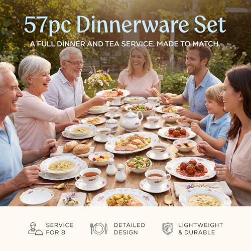 Romantic Bloom Bone China Dinnerware Set (57 Piece Set)