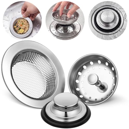 3 Pcs Sink Plug Stopper Disposal Drain Strainer (Silver)