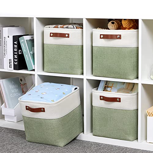Storage Baskets for Organizing (White&Green / S-11"x11"x11")