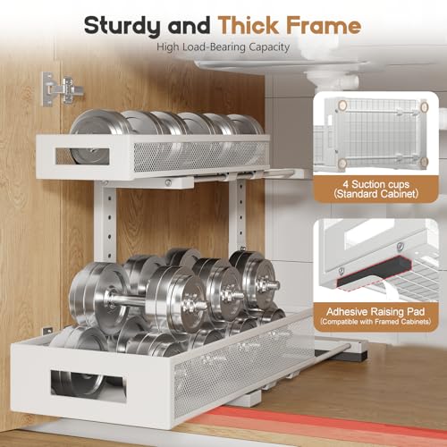 2 Pack 17IN Depth Under Sink Storage Organizer (White / 2 Pack-17"Dx11.4"-16.14"H)
