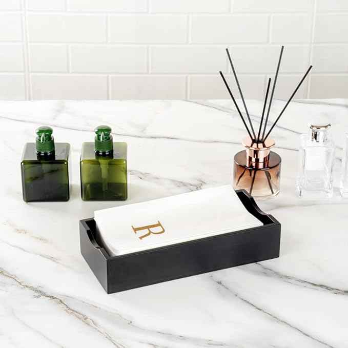 Luxenap 15.8 X 7.9 Inch Linen-Feel Guest Towels, 50 Lettered Hand Towels - Gold Letter 'R', Sans Serif Font, White Paper Dinner Napkins, airlaid, For Restrooms And Tables