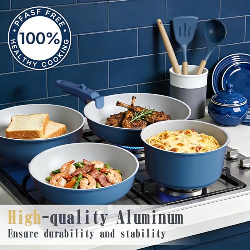Pots and Pans Set Non Stick (Navy)