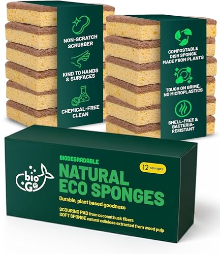 12 Pack Natural Biodegradable Kitchen Sponges (12 Count)