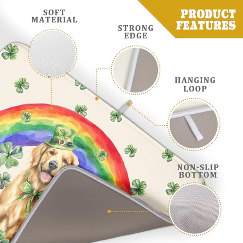 Funny Dog Dish Drying Mats for Kitchen Countertop Large Microfiber Absorbent Coffee Bar Mat (Green Lucky Gog / 24" x 18")