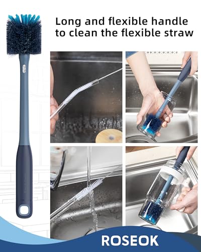 2 in 1 Bottle Brush with Straw Cleaner Brush (Grayish Blue / 1pcs)