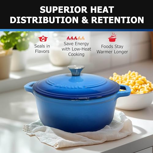 MUELLER HOME 7.5 QT Enameled Cast Iron Dutch Oven (7.5 Quart -Round / Aqua Blue)