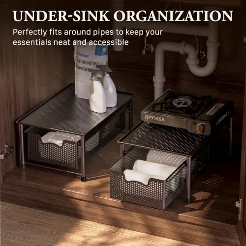 Stackable Cabinet Basket Drawer Organizer (1-Tier / Bronze)