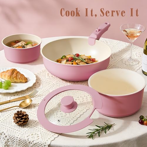 Pots and Pans Set Non Stick (Pink)
