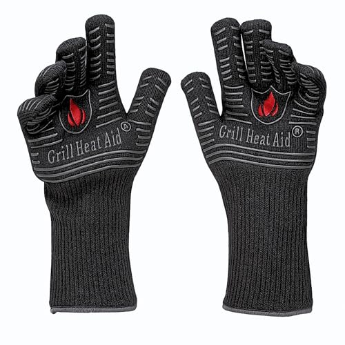 Grill Gloves Heat Proof for Men Grilling BBQ Heat Resistant Gloves (Full Black / Long Cuff - Medium Palm)