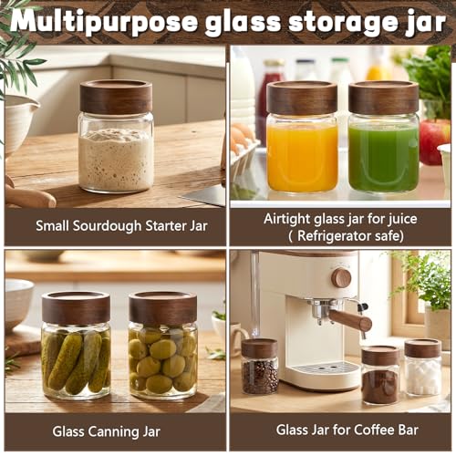 6 pc Glass Spice jars Glass Jars with Screw Lid 5 oz Acacia Wood Glass Herb Sugar Coffee Bean Ground Container Food Storage Canister for Candy Pantry Tea Seasoning Meal Prep Snack (6*150ml(5oz))