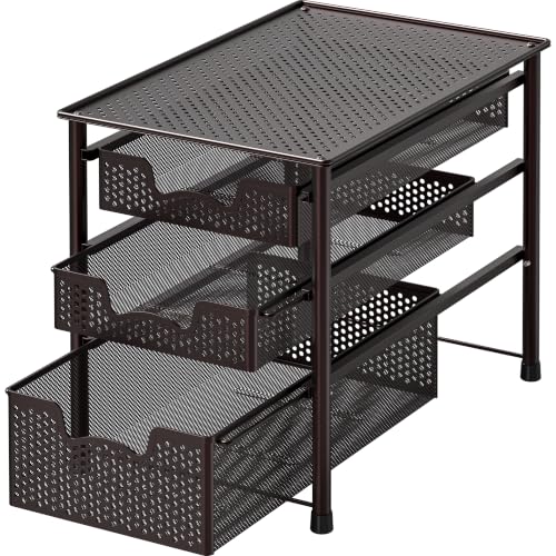 Stackable 3 Tier Sliding Basket Organizer Drawer (3-Tier / Bronze)
