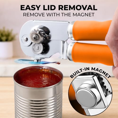 Stainless Steel Swing Open Manual Can Opener Comfortable Grip (Orange / Swing Open)