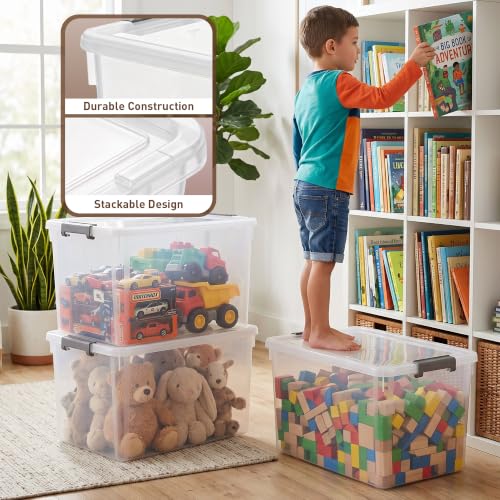 6 Packs 44.4 QT Plastic Storage Bins with Lids Large Stackable Storage Containers for Organizing Clear Storage Box for Garage (44.4 Qt. - 6 Packs / Clear White)