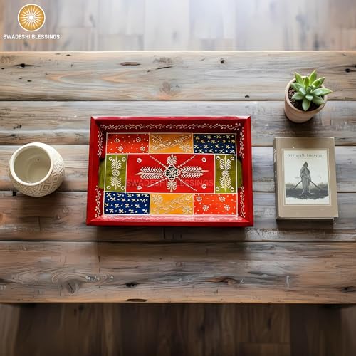 Hand Painted Wooden Serving Tray Set of 3 (Antique Red / Set of 3)