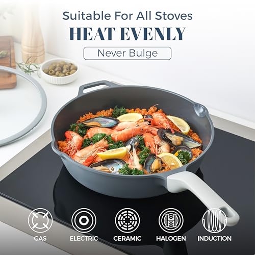 Ceramic Nonstick Deep Saute Pan with Lid (12 Inch / Gray)