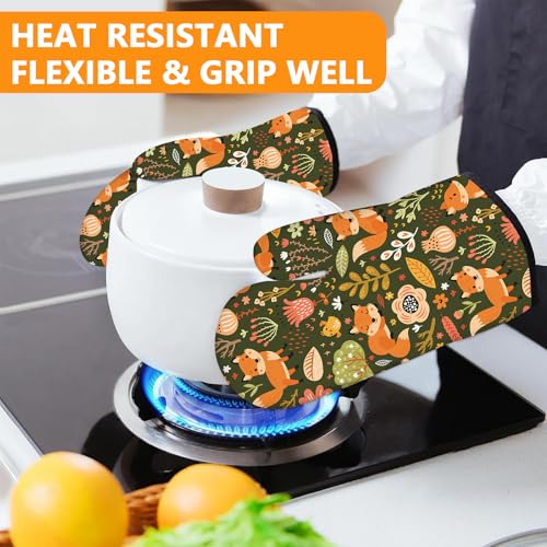 Fox Flower Oven Mitts and Pot Holders Sets 4Pcs (Fox Flower)