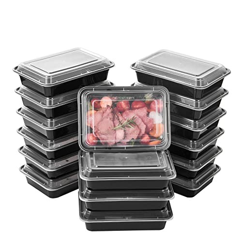 50 Pack Meal Prep Plastic Food Storage Containers With Lids 28 oz 1 Compartment Black Rectangular Reusable To Go Lunch Prepping Boxes BPA (28S-50)