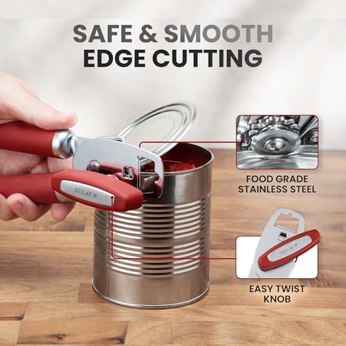 Manual Can Opener Heavy Duty Patented Stainless Steel (Red / Comfy Grip)