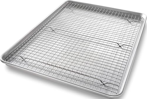 1607CR Bakeware Extra Large Sheet Baking Pan and Bakeable Nonstick Cooling Rack Set