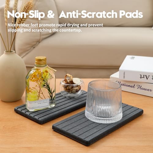 2PCS Diatomite Water Absorbing Stone Drying Tray Mat for Bathroom & Kitchen Counter (2 Pack - Charcoal Gray / 8"x 3.8")