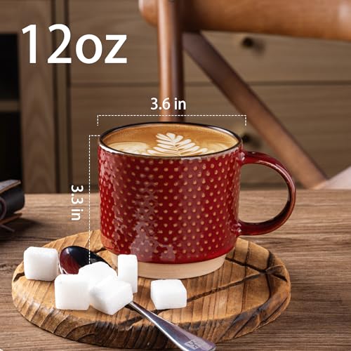 12 OZ Stackable Coffee Mugs Set of 4 (Rythmic Red / 12 Ounces)
