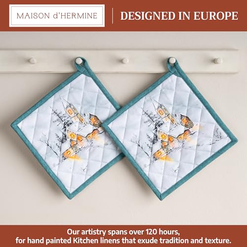 Pot Holders 100% Cotton Potholders (126 - Neige De Noel / 8" x 8" (Pot Holder Pack of 2))