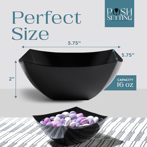 4 Pack Disposable Black Plastic Serving Bowls Square Party Candy Use 16oz (16 OUNCE / Black)