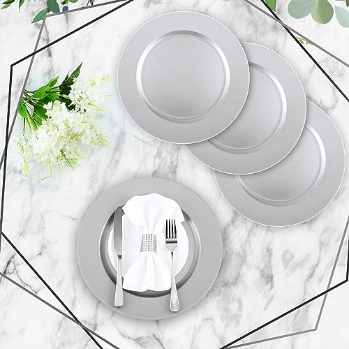 50 Pcs 13 Inch Charger Plates Bulk (Plain Style / Silver)