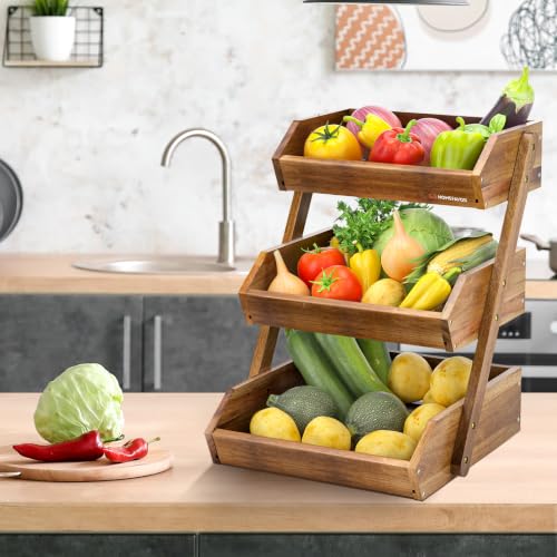 3 Tier Acacia Wood Fruit Basket for Kitchen (Acacia Wood / 3-Tier)