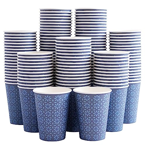 240 Pack Paper Cups 12 oz Bulk Disposable Coffee Cups Navy Floral (Navy / 12 oz-240)