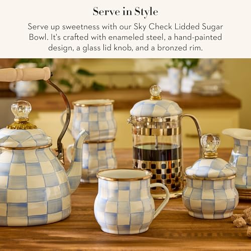 Enamel Lidded Sugar Bowl (Sky Check)