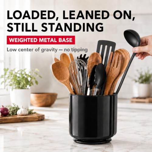 Plastic Extra Large Kitchen Rotating Black Utensil Holder Countertop Caddy (Caviar Black)
