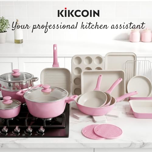31 Piece Pots and Pans Set Non Stick Kitchen Cookware Sets (Pink&White / 31 Pieces)