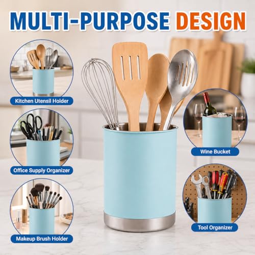 Stainless Steel Utensil Crock with Anti (Ocean Blue / Large)