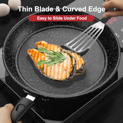 2 Piece Silicone Fish Spatula for Nonstick Cookware (Black)