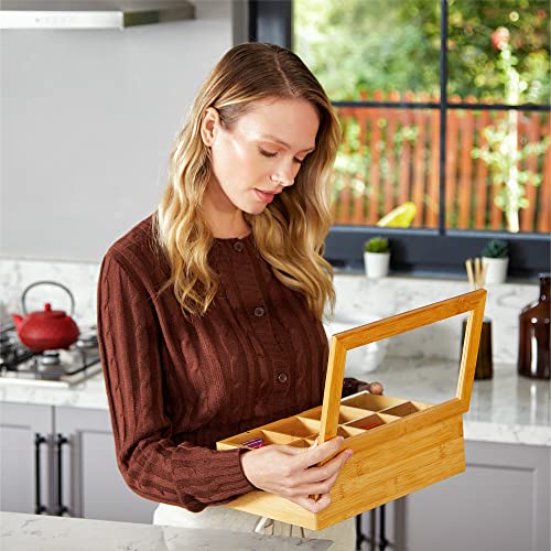 Big Natural Bamboo Tea Storage Organizer (8 Compartments)